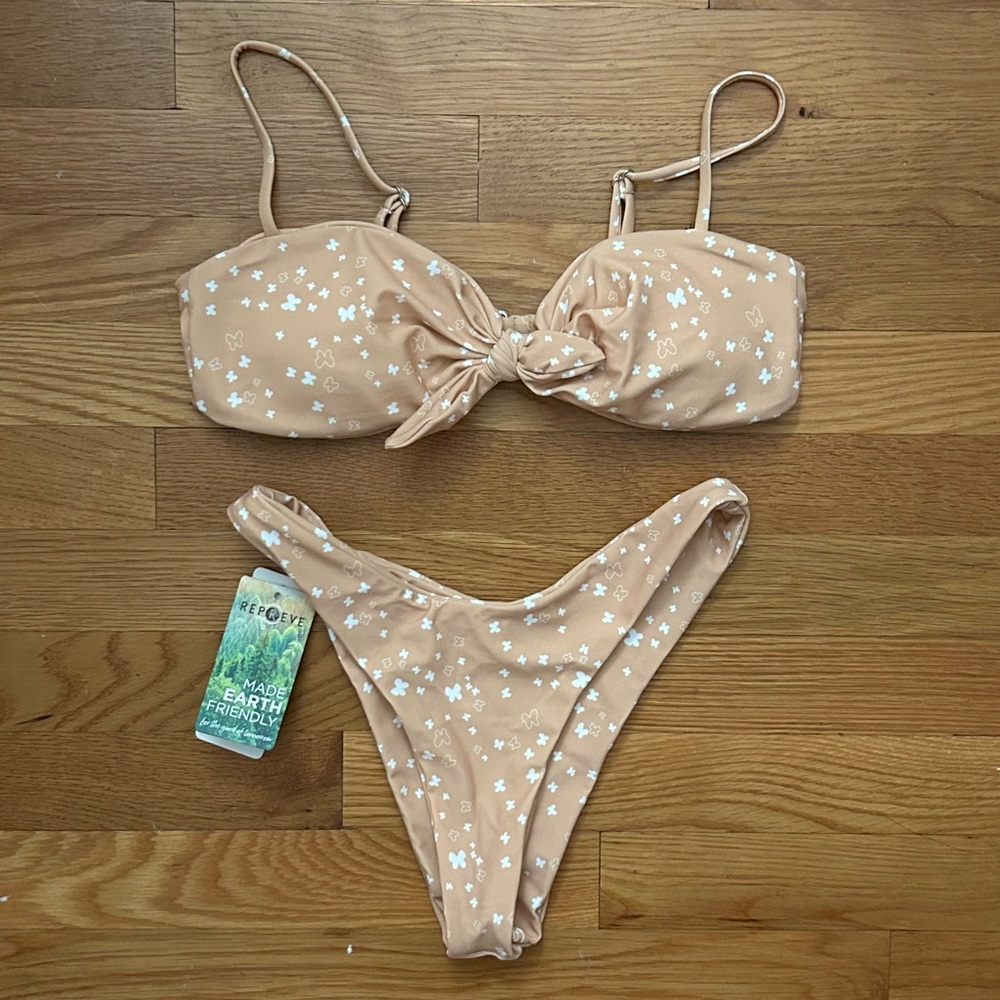 Squareone peach and white butterfly pattern bikini set